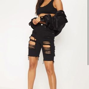 Black Extreme Distressed Long Shorts